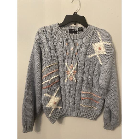 Vintage Hunters Run Blue Knitted By Hand Sweater Womens Size Large - Picture 1 of 8